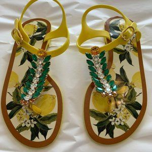 Dolce & Gabbana Embellished Yellow Sandals, Size 7 (37), Worn Only 1x